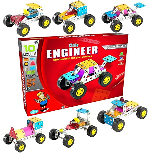 Image of Little Engineer Formula 1 Mechanical Kit 10 Models & 102 Pieces, Multicolor