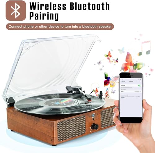 Bluetooth-Vinyl-Plattenspieler mit eingebauten Lautsprechern, unterstützt USB-Cinch-Ausgang,...