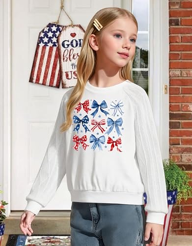 Image of CAZYCHILD Girls 4th of July Shirt Boys USA Tshirt Kids American Flag Sweatshirt Patriotic Pullover Tee Tops