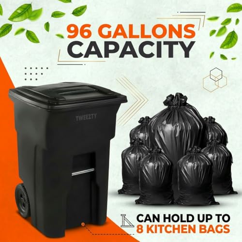 96 Gallon Rolling Outdoor Trash Can with Lid – Heavy‑Duty Plastic Garbage Container for Home, Business, and Curbside Waste Collection - Thumbnail 5