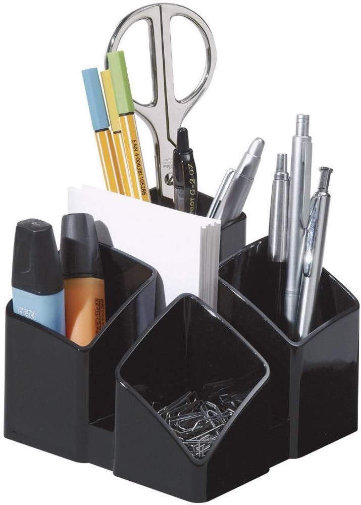 HAN 17450-24, Scala Desk Tidy. Exclusive Design Meets Function: Elegant, Glossy and Expandable. with 4 compartments und Card Holder, Transparent-Grey