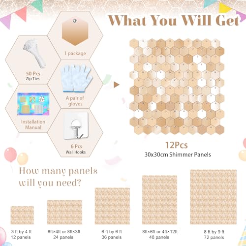 Image of Champagne Sequins Backdrop 3ftx4ft Shimmer Wall Backdrop Glitter Party Backdrops for Wedding Birthday Bridal Shower Decor