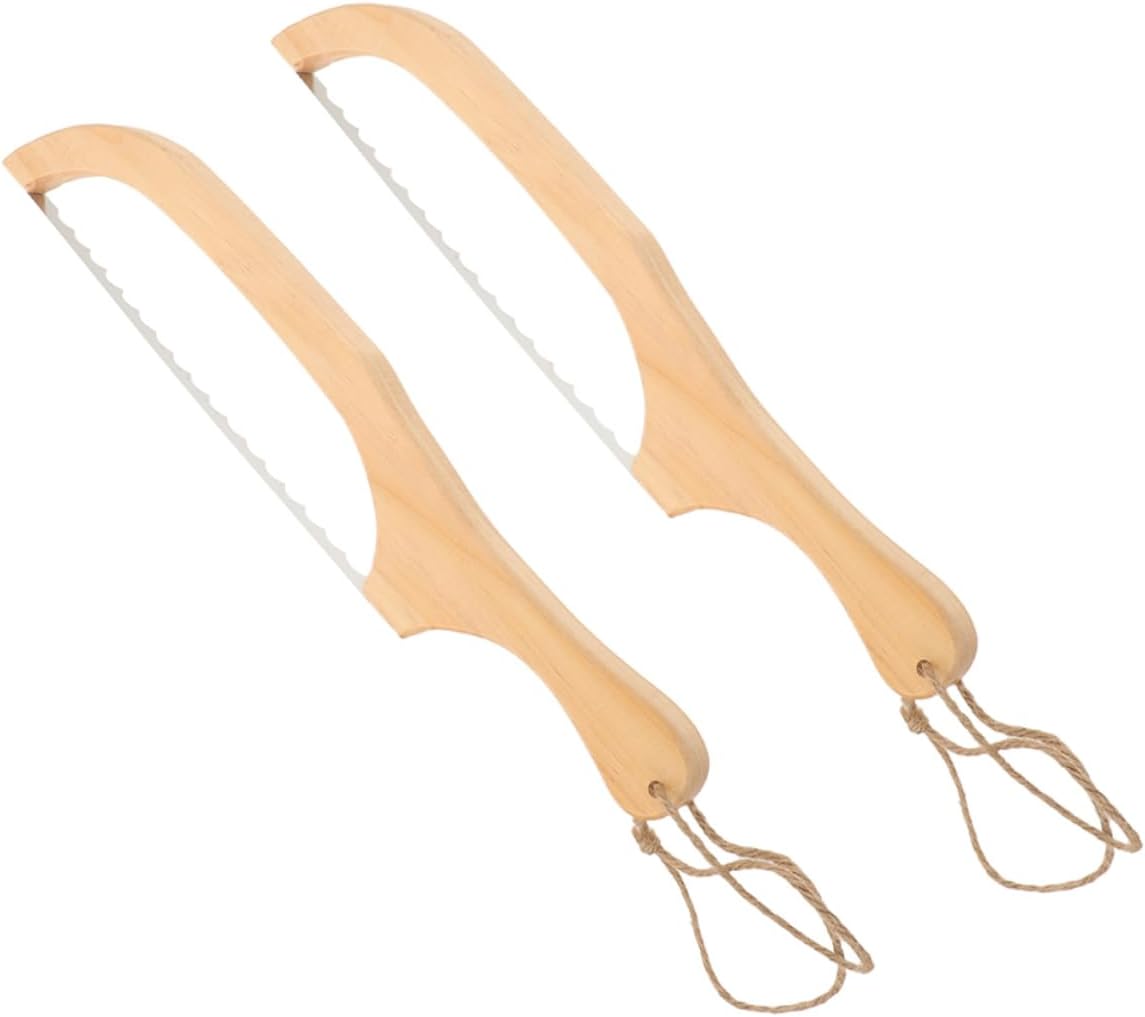 2pcs Wooden Bread Slicer Ergonomic Handle Stainless Steel Bread Cutting Tool Easy to Use for Parties and Events