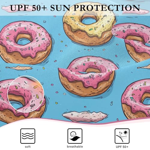 Girls Swimsuit Donut Blue Print Long Sleeve One Piece Bathing Suit for Kids UPF 50+ Rash Guard Swimwear 3-124