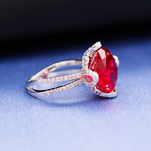 Uloveido Female Unique Beautiful Red Flower Engagement Wedding Ring - Charm Created Garnet Diamond Jewelry for Women (Size 6 7 8 9 10) RJ2124