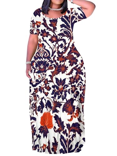 Image of PinkPatty Plus Size Maxi Dress for Curvy Women Crew Neck Long Sleeves Casual Dress Vacation Sundresses with Pockets