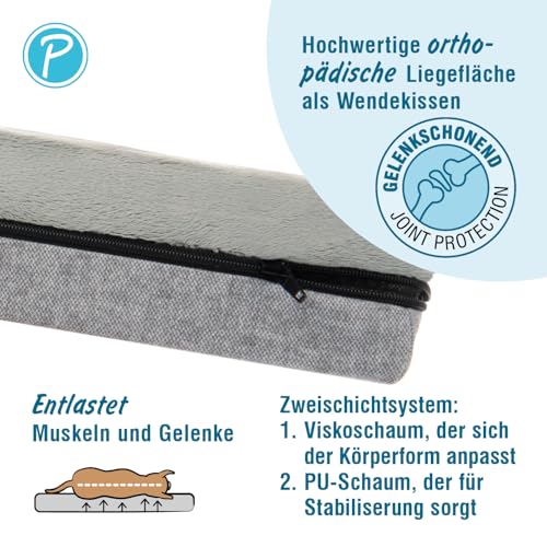 Petlando orthopädisches Hundebett Lima Ortho, ergonomische Liegefläche, Bezug waschbar 60°C, rutschfest, L Stone, Hundematte grau, Hundekissen mittelgroße bis große Hunde