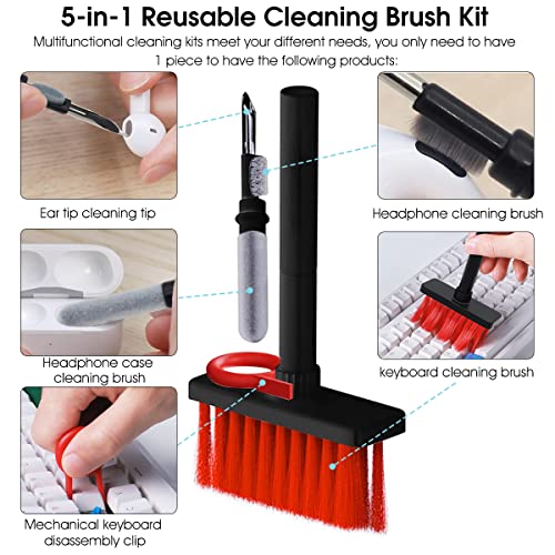 Image of ZORBES 5 in 1 Reusable Cleaning Brush Kit for Earbud, Keyboard, Earbud Case Including Nylon Bristles, Flocking Sponge, High-Density Brush, Metal Pen Tip and Keycap Puller
