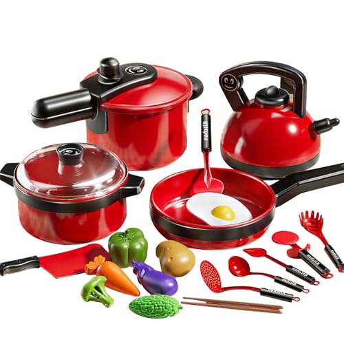 Juguetes de Cocina para Niños Accesorios, 20PCS Juego de Ollas y Sartenes Utensilios de Cocina para Exteriores, Juego de rol de Chef para Niños de 3+Años Juego de Cocina Regalo de Juguete Educativo
