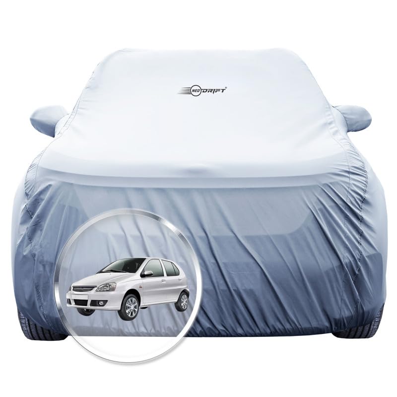 Image of NEODRIFT 'SilverTech' Car Cover for Tata Indica (100% Water-Resistant, All Weather Protection, Tailored Fit, Precision-Fit & Breathable Fabric) (Colour: Silver)