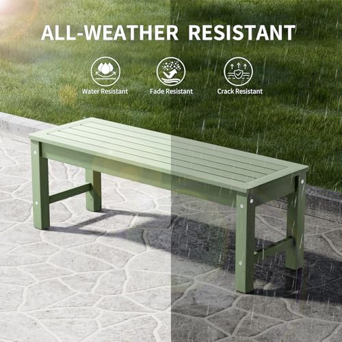 Image of Psilvam 47 inch Backless HDPE Outdoor Bench for 2-Person, Green, 2pcs