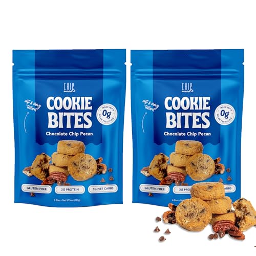 ChipMonk Keto Cookie Bites – Delicious, Low Carb, Diabetic Friendly, 1g Net Carb, Gluten Free, Sugar Free Keto Bites Sweetened with Allulose & Monk Fruit (Chocolate Chip Pecan, 2 Pouches (16 Bites))