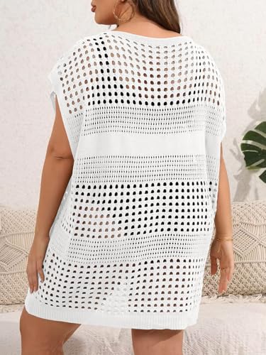 Women's Plus Size Crochet Cover Ups Swimwear V Neck Hollow Out Beachwear Tops4