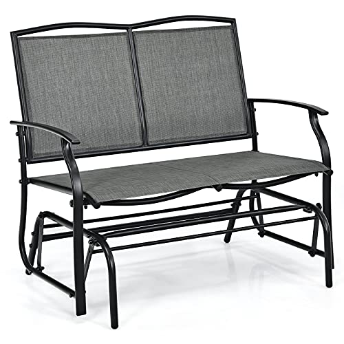 COSTWAY 2-Person Outdoor Glider Bench, Patio Double Swing Gliding Chair Loveseat, Steel Frame Fabric Garden Relax Rocking Chair for Balcony, Porch, Backyard and Poolside (Grey)