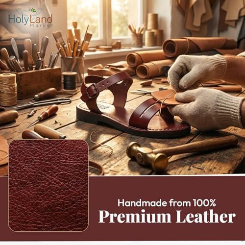 Image of Holy Land Market Men /Women Biblical Jesus Leather Sandals /Slides From Jerusalem (Samaria Style I)