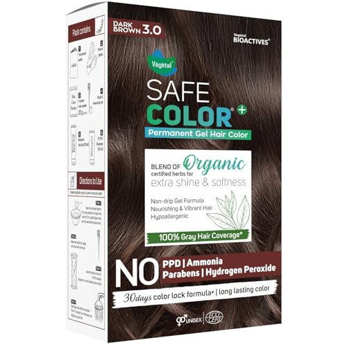 Vegetal Safe Color Dark Brown 3.0-190ml. I Permanent Gel Hair Colour, Organic Herbs Blend, Chemical-Free, 100% Grey Coverage