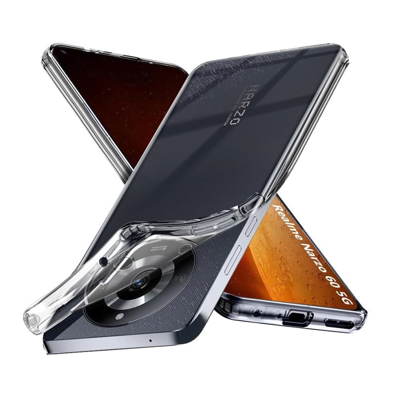 Image of Case Creation New Realme Narzo 60 Premium Imported Quality 0.3mm Crystal Clear Totu Silicone Transparent Flexible Soft Corner Protection with TPU Slim Back Case Color Cover for Oppo Realme Narzo 60