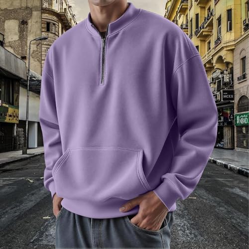 Men's Quarter Zip Pullover Solid Mock Neck Lightweight Sweatshirt Long Sleeve Polo Shirt Sweaters Business Casual2