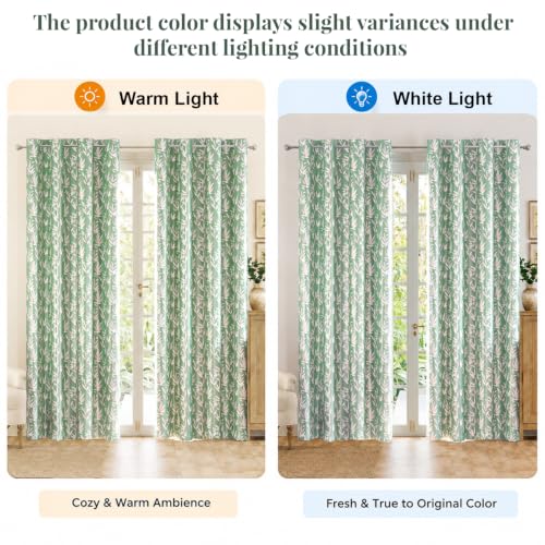 Image of HOKIPO Luxe Foliage Foil Printed Curtains 7 Feet Long Set of 2, Sage Green