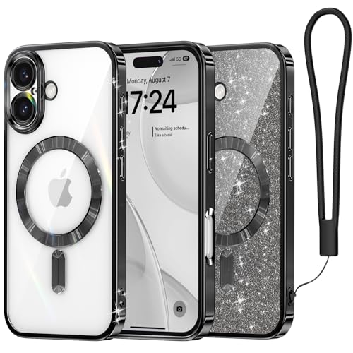 Coque iPhone 16 Plus pailletée et dragonne pour garder les mains libres en soirée