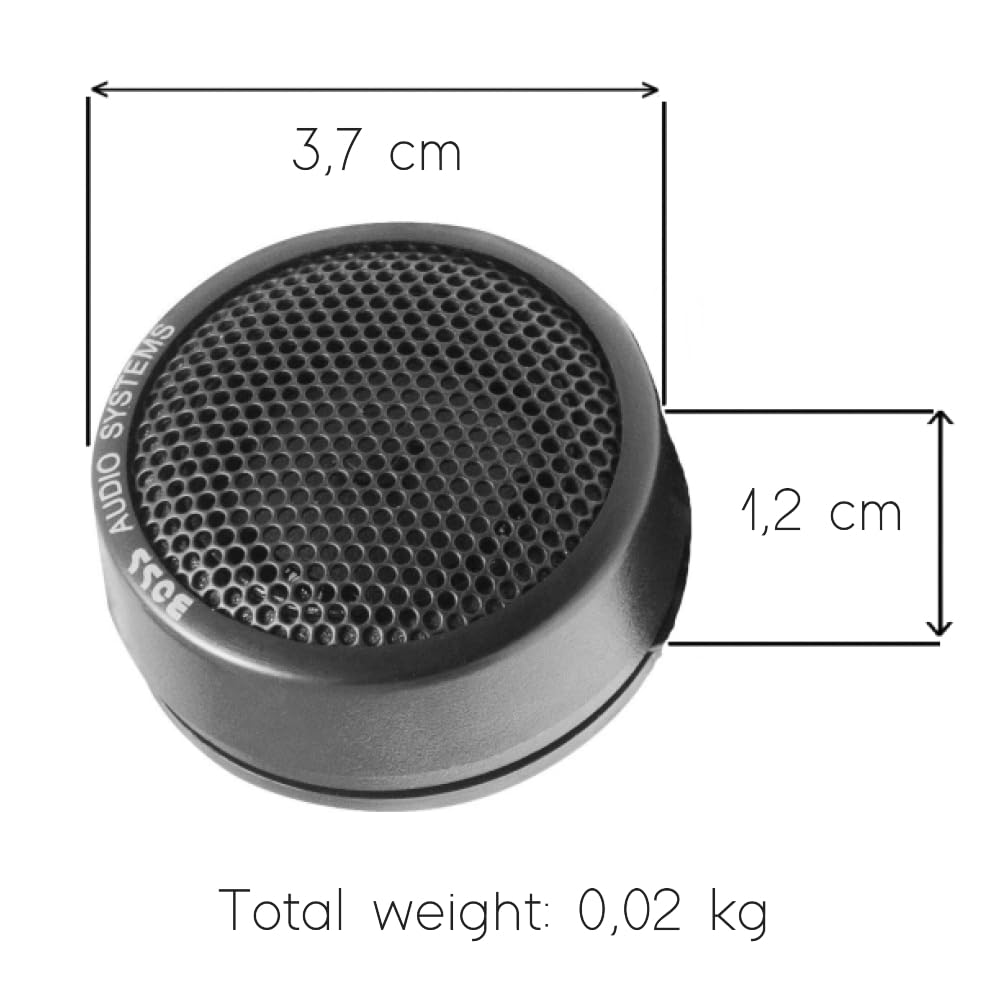 Kit Set para Boss Audio Systems TW18 TW 18, 2 tweeters de 3,7 cm, 37 mm de diámetro, 100 vatios rms 200 vatios máx., 4 ohmios, 1,2 cm de Profundidad, para Coches, en Pares