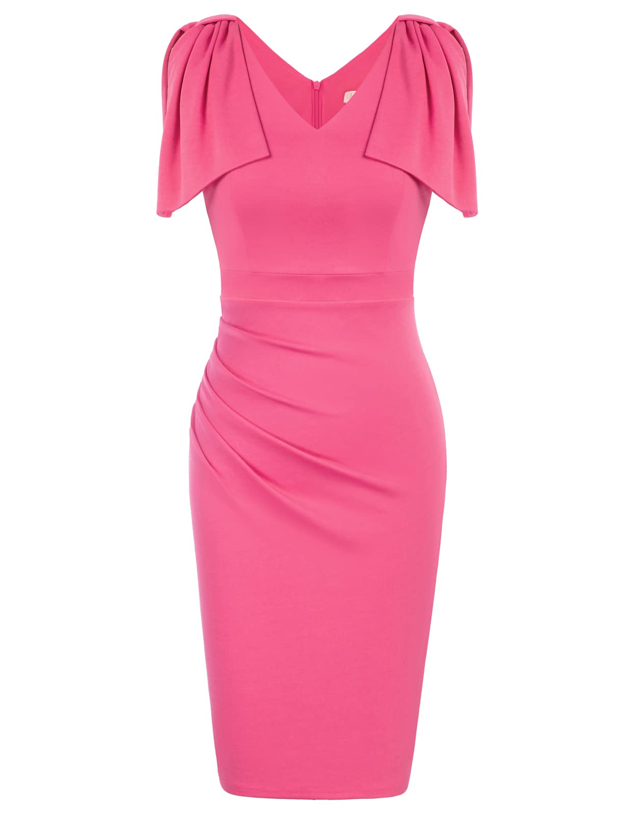 Belle PoqueWomen V Neck Bodycon Dress Vintage Ruched Party Prom Cape Dress