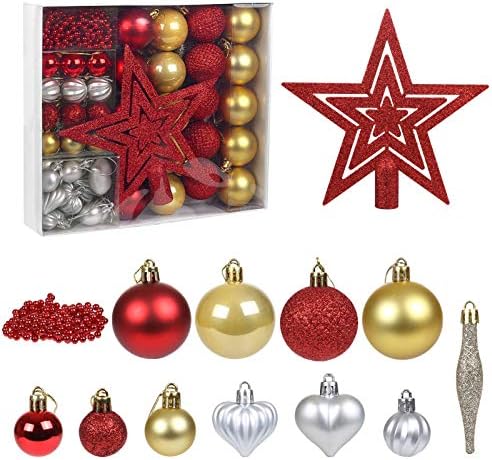 LIHAO Christmas Tree Decorations Baubles 50 PCS Red & Gold Christmas Balls Ornament Xmas Tree Hanging Ball Bauble Shatterproof Christmas Tree Decoration Supplies
