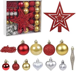 LIHAO Christmas Tree Decorations Baubles 50 PCS Red & Gold Christmas Balls Ornament Xmas Tree Hanging Ball Bauble Shatterproof Christmas Tree Decoration Supplies