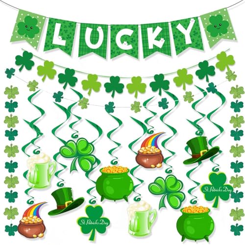 Déco Saint-Patrick bannière Lucky et guirlande trèfle pour bar