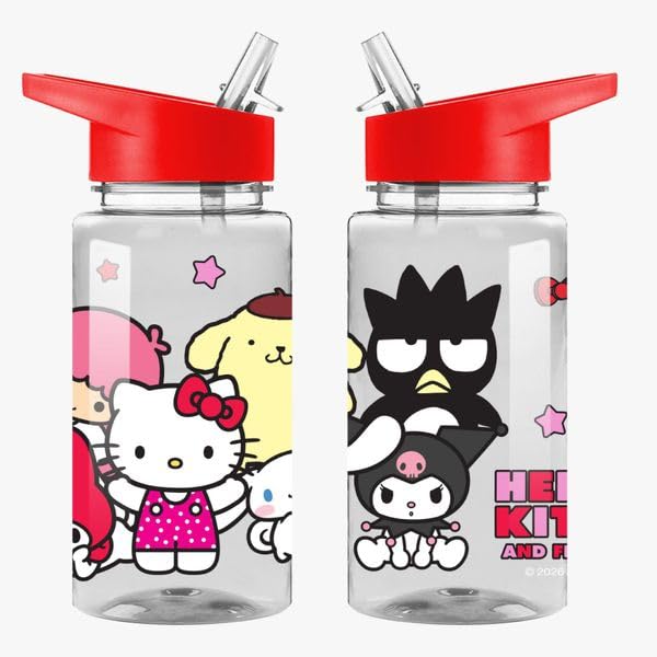 Top Linen (NW) Ltd Hello Kitty Kids Water Bottle 450ml with Straw โ Durable Hard Plastic, Leakproof, BPA-Free, Cute Character Design for School & Travel
