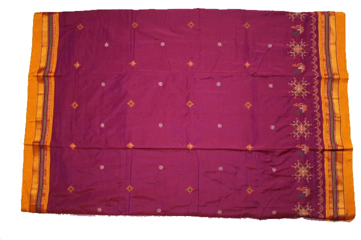 Image of Women Ilkal Cotton Blended Silk Kasuti Embroidery Saree with Traditional Stripe Pallu Unstitched Blouse Pattu