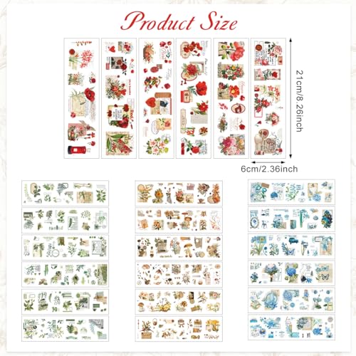 Image of 24 Sheets Aesthetic Floral Stickers Set,Vintage Flower PET Scrapbook Stickers for Journaling,DIY Planner for Bullet Journal Craft and Decorative Supplies with Elegant Botanical Design