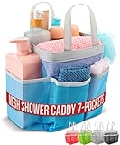 7 Pocket Shower Caddy Tote, Blue - Keep your shower essentials within easy reach. Shower caddies are perfect for college dorms, gym, shower, swimming and travel. Mesh allows water to drain easily.