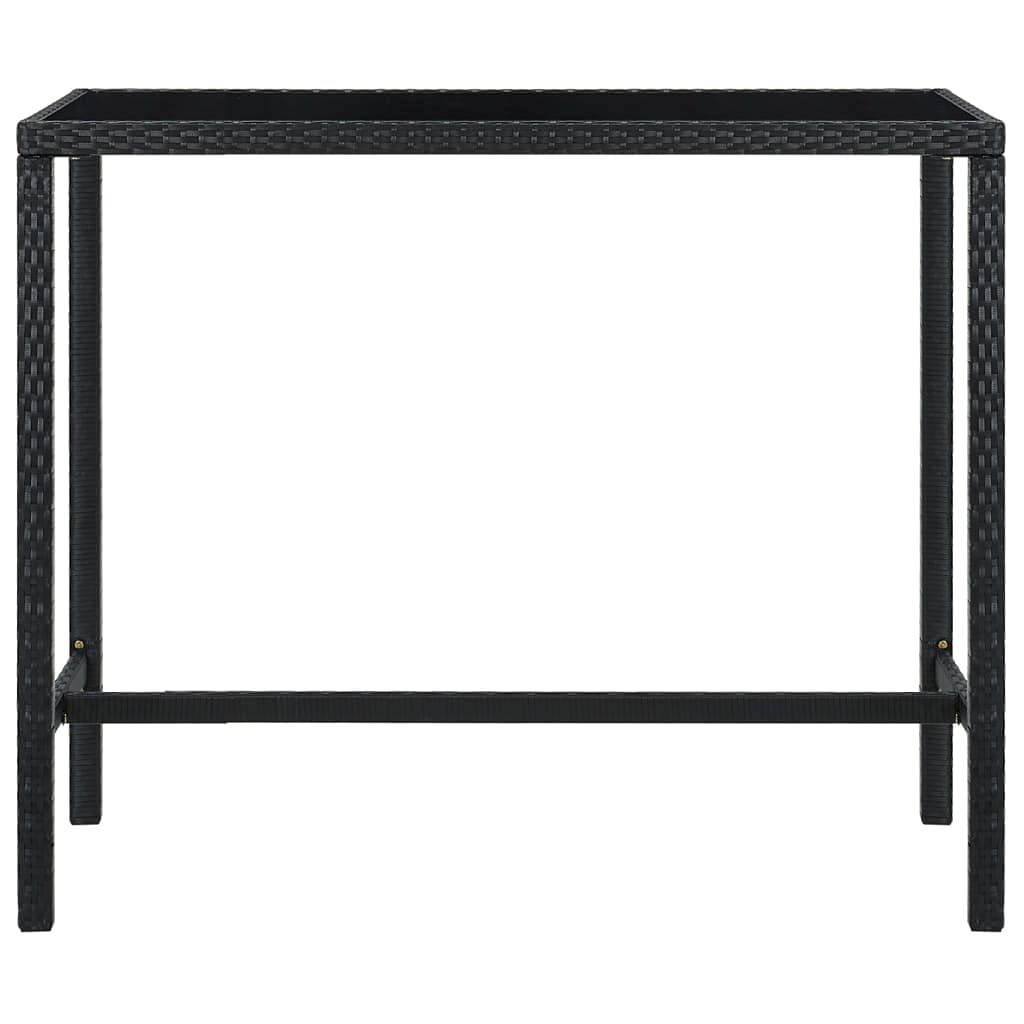 Juego de Muebles de Jardín 7 Piezas con Cojines Ratán PE Negro Conjunto de Bar de Terraza Resistente al Agua Mesa de Patio 130x60x110 cm Estructura de Acero Taburete de Bar