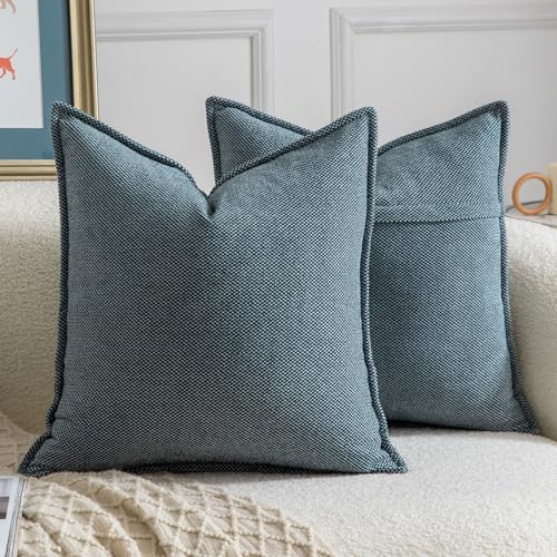 MADIZZ Pack of 2 Decorative Throw Pillow Covers Soft Chenille Throw Pillows Solid Textured Cushion Covers for Couch Sofa Bedroom Living Room Blue 16x16 Inch