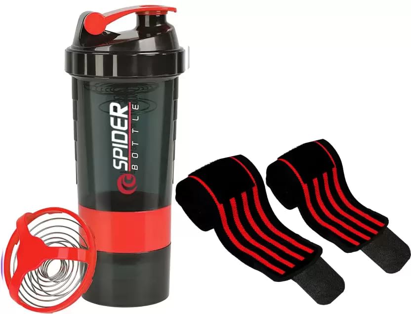 LYON FIT Sports Combo Of Protein Shaker Bottle 3 Storage Compartment Leak Proof with 1 Pair of Wrist Supported Band Gym & Fitness Kit 500ml (PURPLE)-image-11