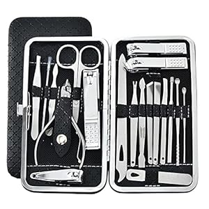 DOCOSS 19 IN 1 Stainless Steel Manicure & Pedicure Kit For Men and Women includes a Nail cutter and Filer, Acne needle, With Leather Case 9 51m3t33lHvL. SL500 . SS300