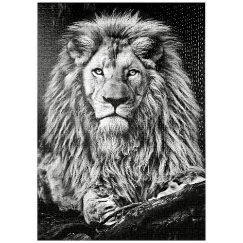 MyPuzzle Schwarz-Weiß-Bild eines Majestätischen Löwen - Premium 1000...
