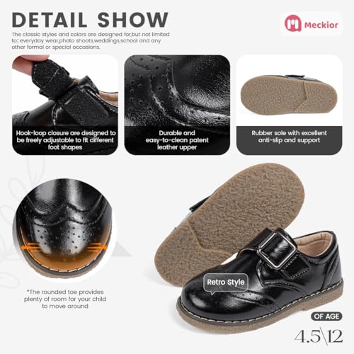Image of Meckior Toddler Boys Girls Dress Shoes Little Kid Oxford Shoes Wedding Church Dress Shoes PU Leather Lace Up School Uniform Loafer Flats