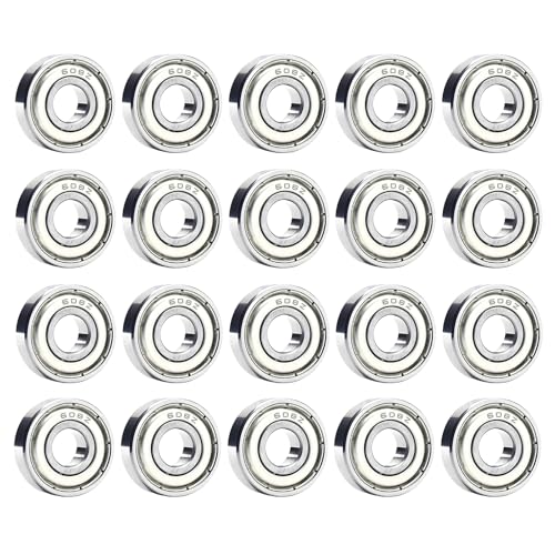 20 unidades 608 Zz Rodamientos de bolas, 8 x 22 x 7 mm, rodamientos, 608zz Metal Double Shield Miniatura Rodamientos de bolas para bricolaje, bancos giratorios, motores, impresoras 3D, fresadoras