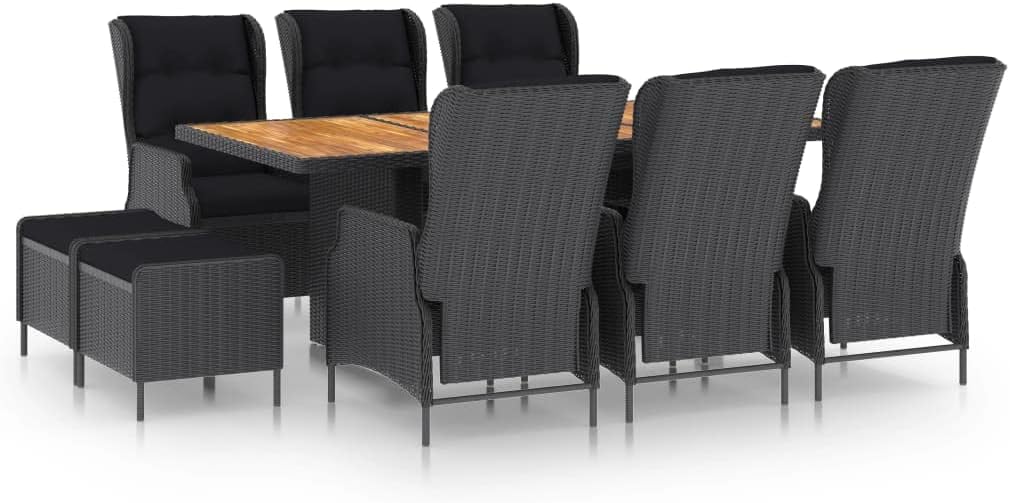 9 Piece Patio Dining Set with Cushions,Outdoor Dining Chairs,Conversation Set,Features Reclining Function,Assembly Required,Suitable for Home, Bistro Coffee Shops, Poly Rattan Dark Gray