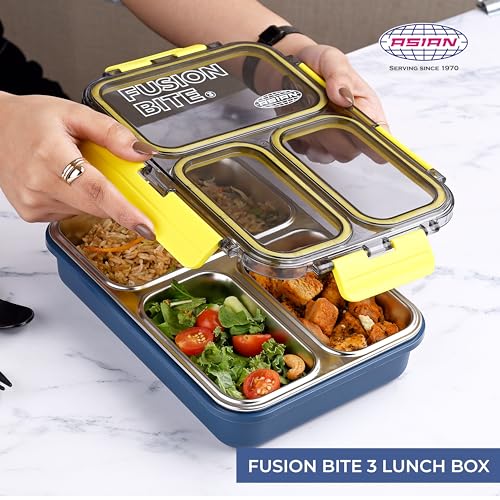 Image of Asian Plastowares - 2 Insulated Lunch Box | Tiffin Box - Leak-Proof, Airtight | Lunch Box for Kids & Adults | Durable & Spill-Free School, Office, and College Tiffin | Navy Blue