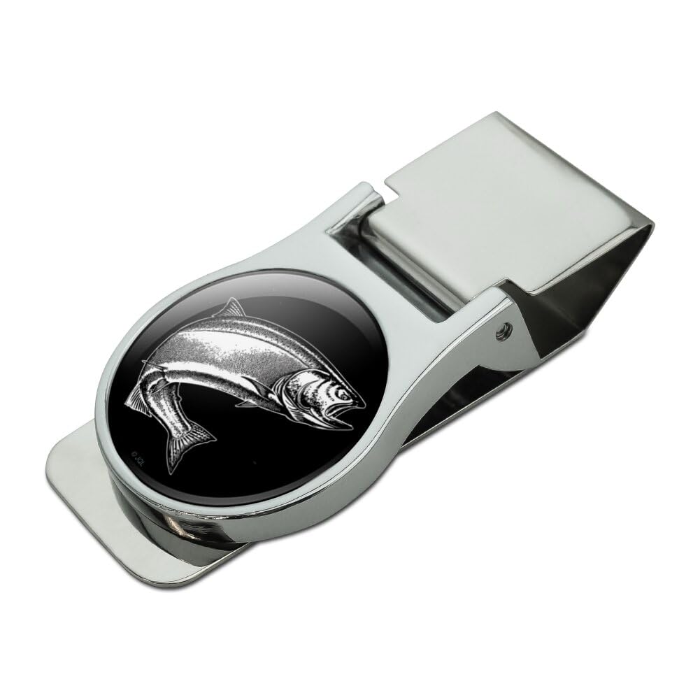 GRAPHICS & MORE Salmon Fishing Illustration Satin Chrome Plated Metal Money Clip