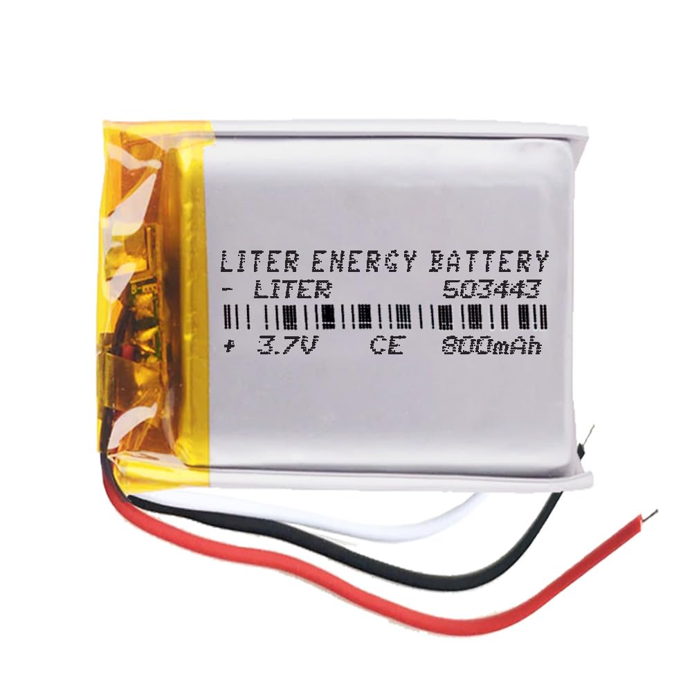 Battery 3 Wire 503443 LiPo 3.7V 800mAh 2.96Wh 1S 5C Liter Energy Battery Rechargeable with PCM NTC thermistor smartwatch electronic watch Not suitable for Radio Control 45x34x5mm (3P|800mAh|503443)
