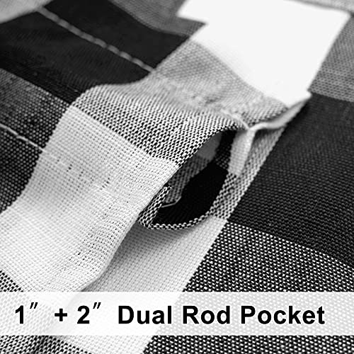 Treatmentex GZPOM2-45BK White Black Buffalo Check Curtains 45Inch Pom Pom Farmhouse Semi Sheer Plaid Window Curtain Panels thumb #4