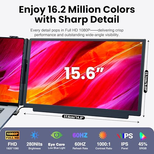 Image of kasorey Laptop Screen Extender, 15.6 inch FHD 1080P Detachable Laptop Monitor Extender for 13-17.3 inch Laptop, Plug-Play Portable Laptop Extended Monitor, Slim 0.27'' Travel Monitor for Wins /Mac /Android /PS5