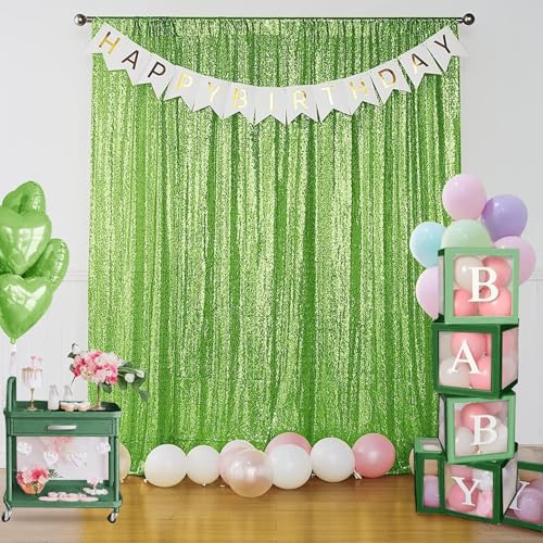 Sugargirl Apple Green Sequin Backdrop Curtain 4FTx8FT Glitter Apple Green Background Drapes Sparkle Photography Backdrop for Party Wedding Birthday Wall Decoration(1 Panel) by Sugargirl - Used condition - Image 2