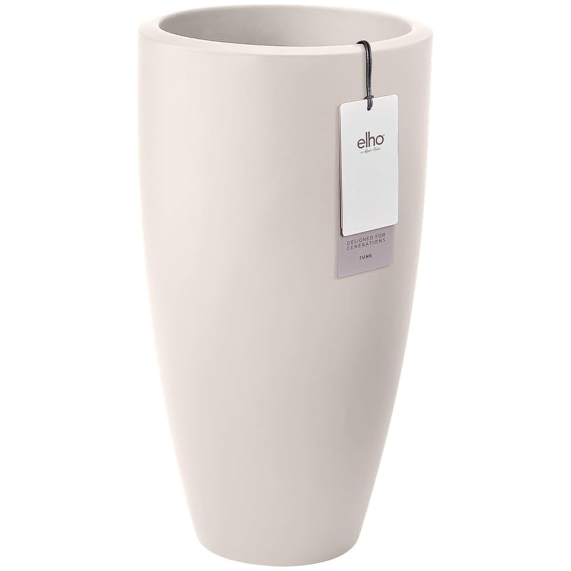 Elho Linen White June Round High 30 - Plant Pot For Indoor & Outdoor - 100% Recycled Plastic - Ø 29.5 X H 52.5 Cm - White