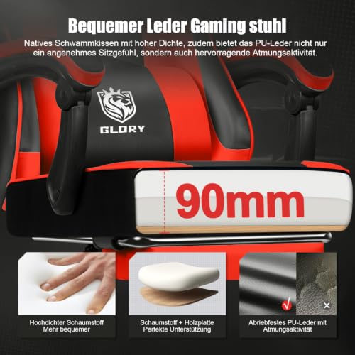 minnouat Gaming Stuhl Ergonomischer mit Fußstütze, Gaming Chair Bürostuhl 150 kg Belastbarkeit, Gamer Stuhl aus Kunstleder… – Ansicht 6