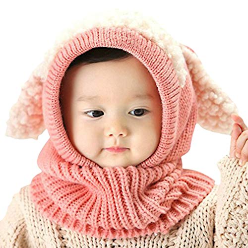 Baby Girls Boys Winter Knit Scarf Hat Warm Earflap Cap for Kids 6-36 Months Pink